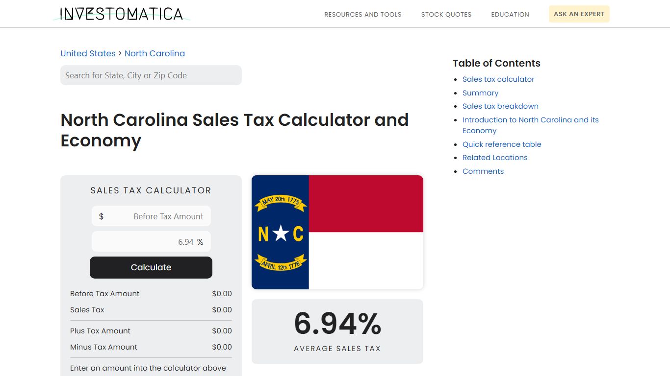 North Carolina Sales Tax Calculator and Economy (2022)