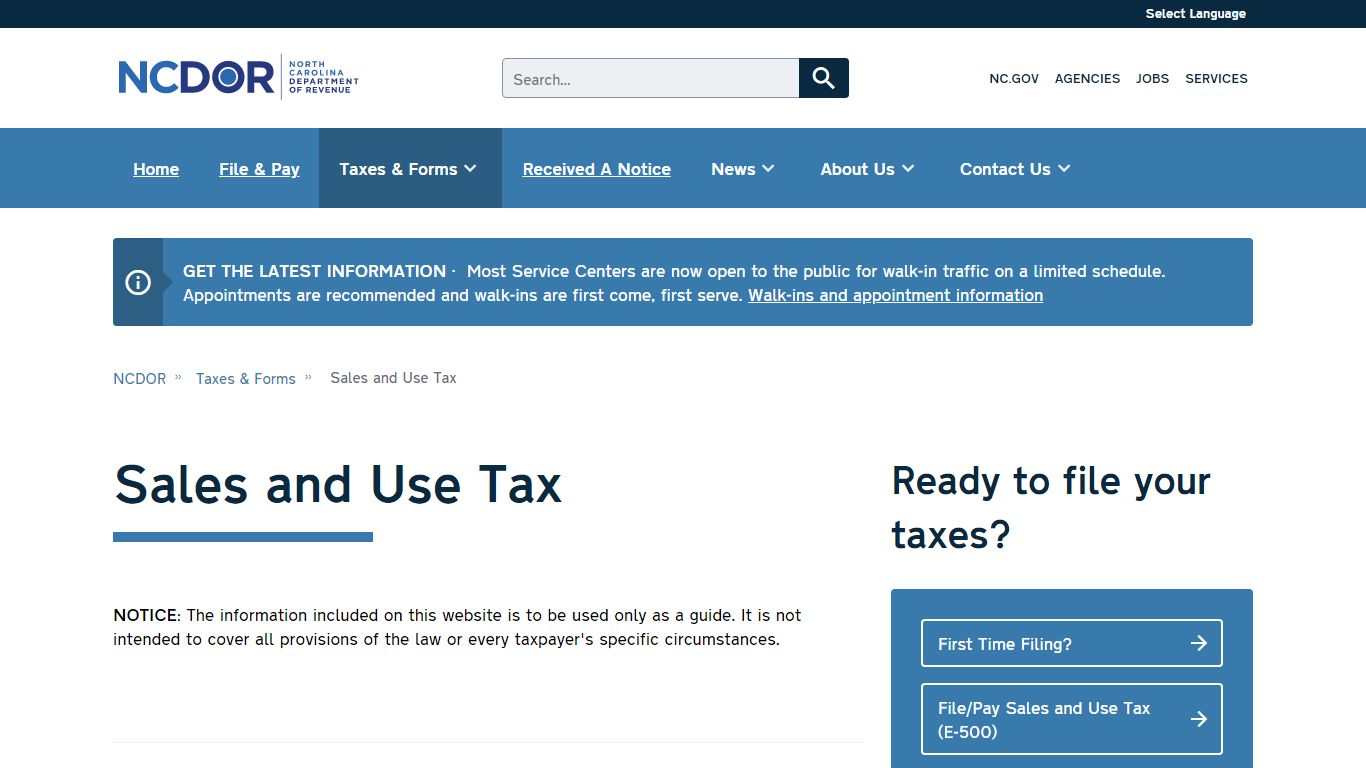 Sales and Use Tax | NCDOR